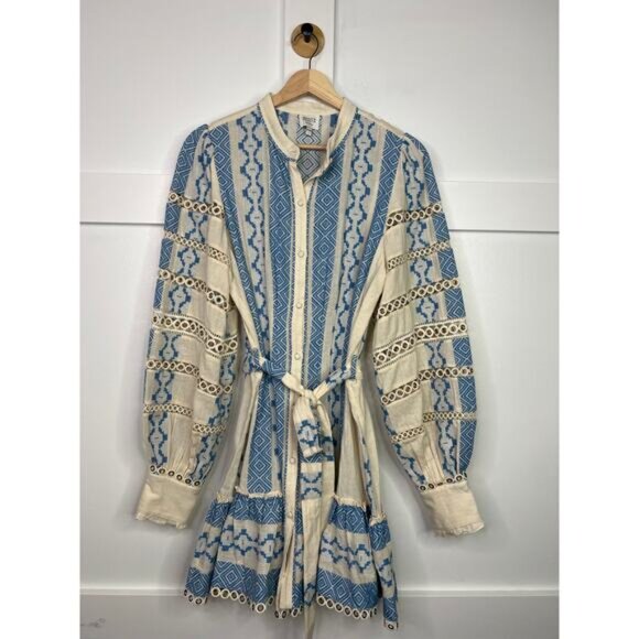 NEW Hemant & Nandita Long Sleeve Tie Waist Pehr Mini Dress Cotton Size: Large - Picture 3 of 12